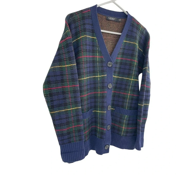 Lauren Ralph Lauren Women's Tarten Plaid 100% Wool Cardigan Sweater Size Medium - Picture 5 of 12